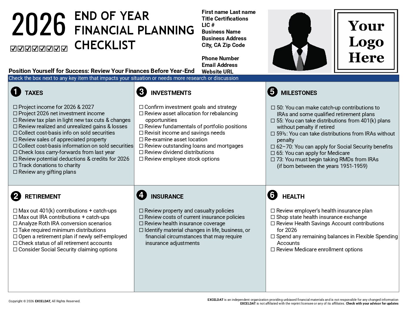 End Of Year Financial Planning Checklist Digital Download – EXCELDAT