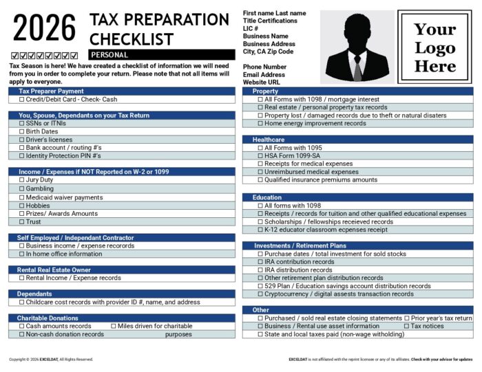 Tax Preparation Checklist: Personal Digital Download